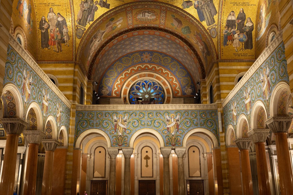 Golden mosaic chapel interior in the Cathedral Basilica